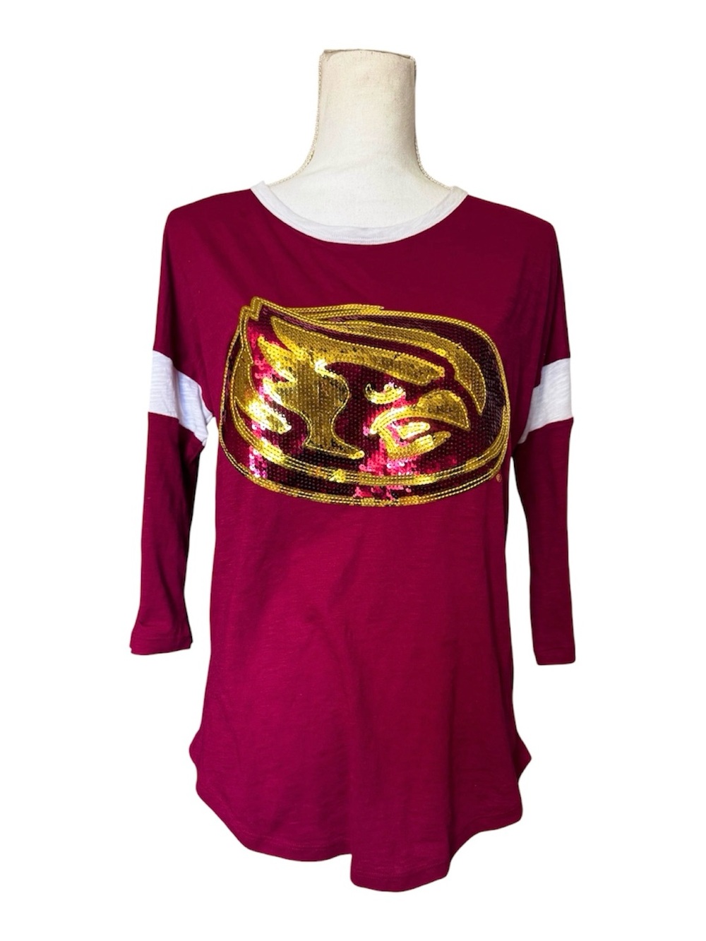 PINK Victoria's Secret Iowa State 3/4 Sleeve Top with Gold Sequin Cardinal - S